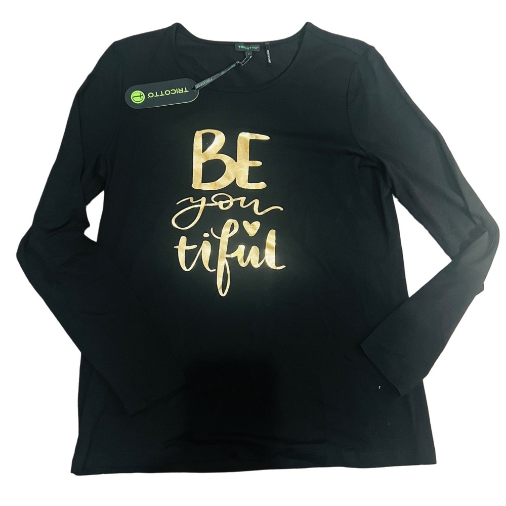 Tricotto NWT Black Long Sleeve Shirt Gold Beautiful Medium